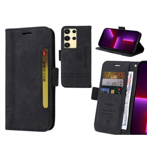 Samsung Galaxy S24 Ultra Case Alcantara 4 Cards Wallet Case - Black
