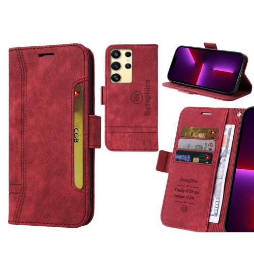 Samsung Galaxy S24 Ultra Case Alcantara 4 Cards Wallet Case - Red