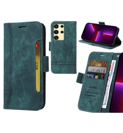 Samsung Galaxy S24 Ultra Case Alcantara 4 Cards Wallet Case - Green