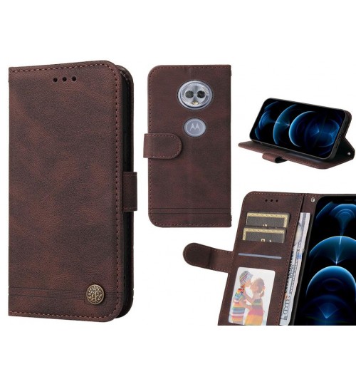 Moto G6 Play Case Wallet Flip Leather Case Cover - Brown