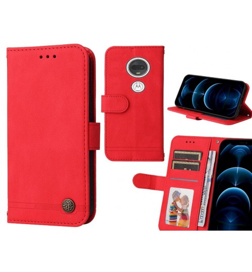 Moto G7 Case Wallet Flip Leather Case Cover - Red