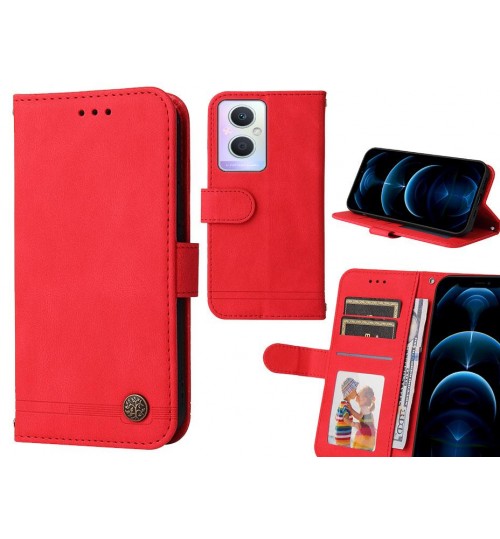 Oppo A96 Case Wallet Flip Leather Case Cover - Red