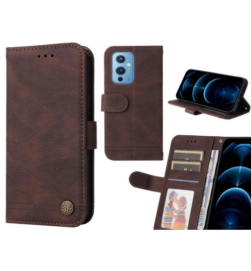 Oneplus 9 Case Wallet Flip Leather Case Cover - Brown