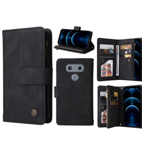 Lg G6 Case 9 Card Slots Wallet Denim Leather Case - Black