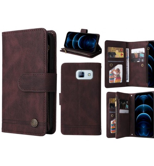 Galaxy A8 2016 Case 9 Card Slots Wallet Denim Leather Case - Brown
