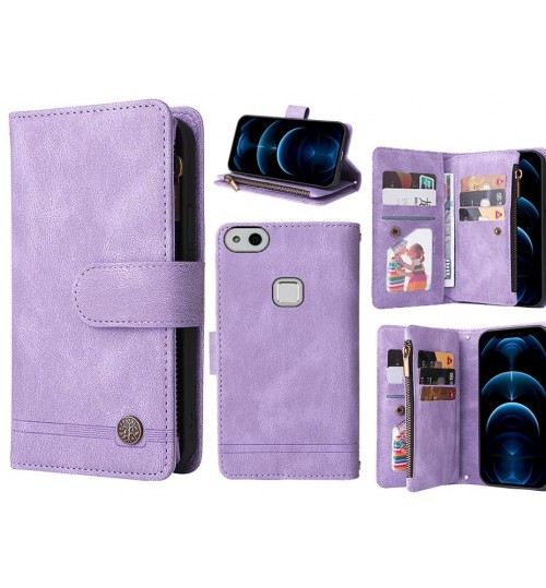 Huawei P10 Lite Case 9 Card Slots Wallet Denim Leather Case - Purple