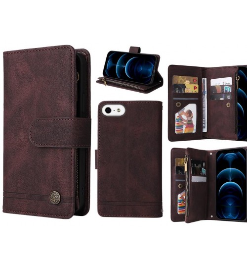 Iphone 5 Case 9 Card Slots Wallet Denim Leather Case - Brown
