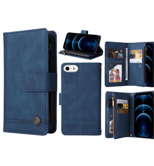 Iphone 5 Case 9 Card Slots Wallet Denim Leather Case - Blue