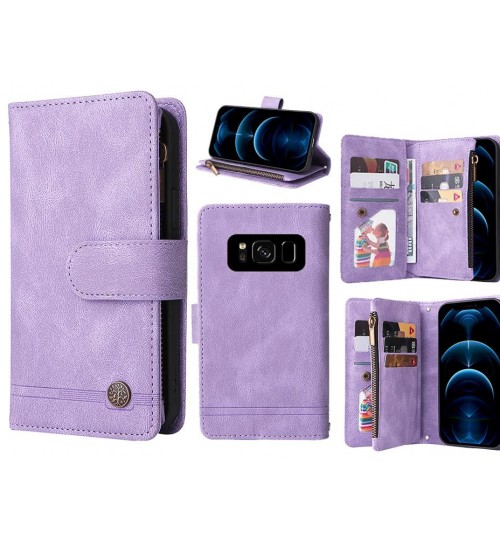 Galaxy S8 Case 9 Card Slots Wallet Denim Leather Case - Purple