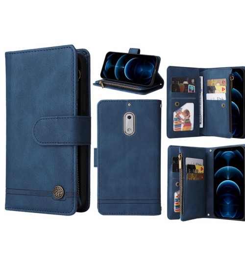 Nokia 6 Case 9 Card Slots Wallet Denim Leather Case - Blue
