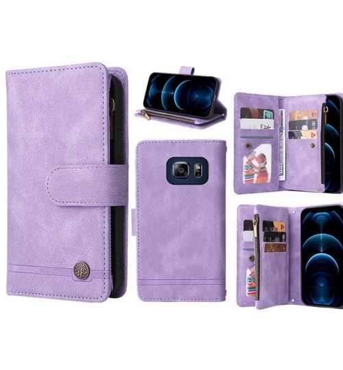 S6 Edge Plus Case 9 Card Slots Wallet Denim Leather Case - Purple