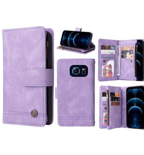 Galaxy S6 Case 9 Card Slots Wallet Denim Leather Case - Purple