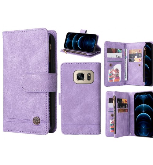 Galaxy S7 Case 9 Card Slots Wallet Denim Leather Case - Purple