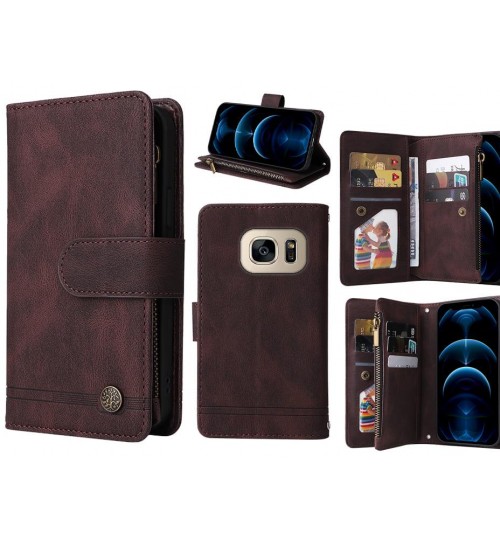Galaxy S7 Case 9 Card Slots Wallet Denim Leather Case - Brown