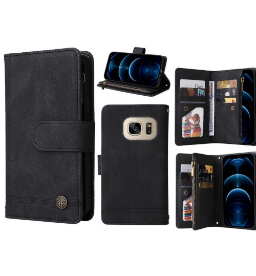 Galaxy S7 Case 9 Card Slots Wallet Denim Leather Case - Black