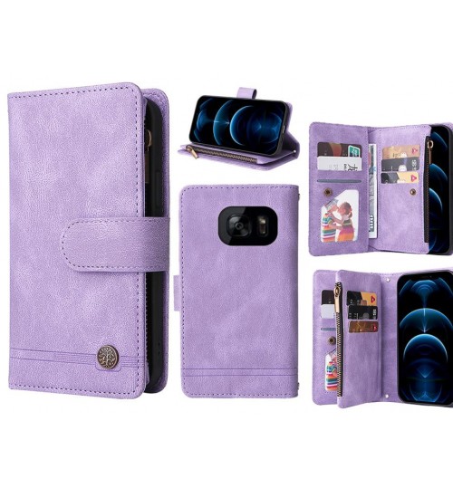Galaxy S7 Edge Case 9 Card Slots Wallet Denim Leather Case - Purple