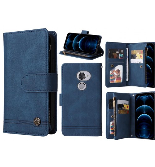 Vodafone V8 Case 9 Card Slots Wallet Denim Leather Case - Blue