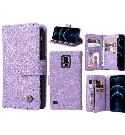 Galaxy S5 Case 9 Card Slots Wallet Denim Leather Case - Purple