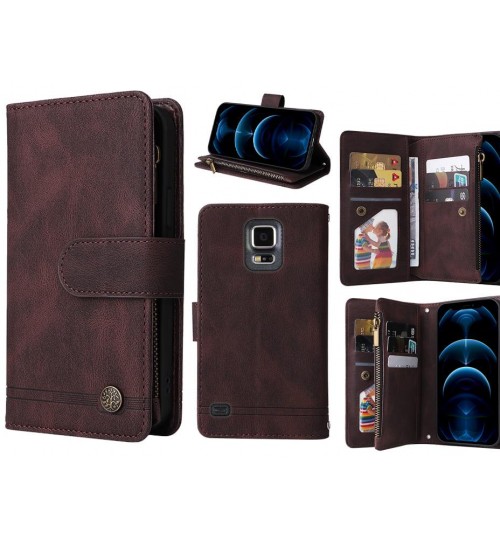Galaxy S5 Case 9 Card Slots Wallet Denim Leather Case - Brown