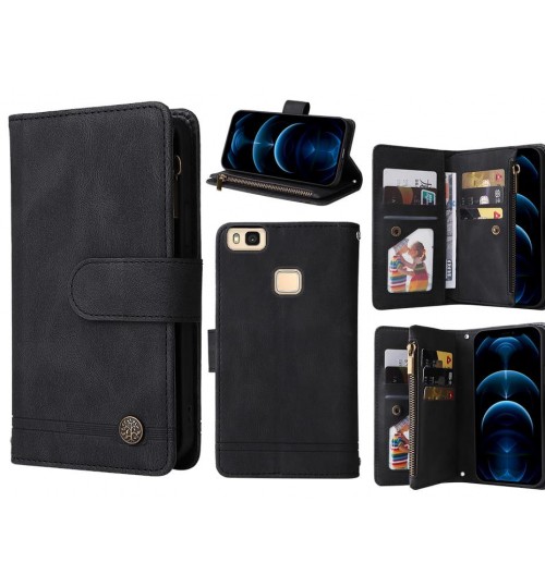 Huawei P9 Lite Case 9 Card Slots Wallet Denim Leather Case - Black
