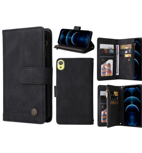 Sony Xperia Xa Case 9 Card Slots Wallet Denim Leather Case - Black