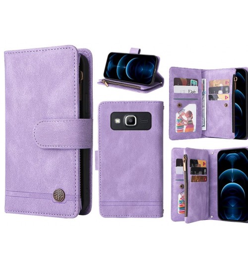 Galaxy J2 Prime Case 9 Card Slots Wallet Denim Leather Case - Purple