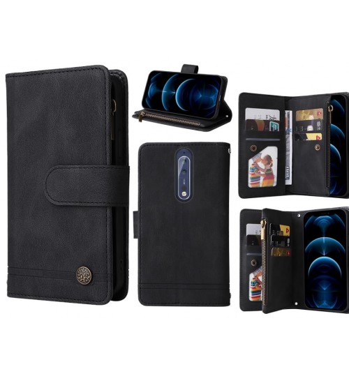 Nokia 8 Case 9 Card Slots Wallet Denim Leather Case - Black