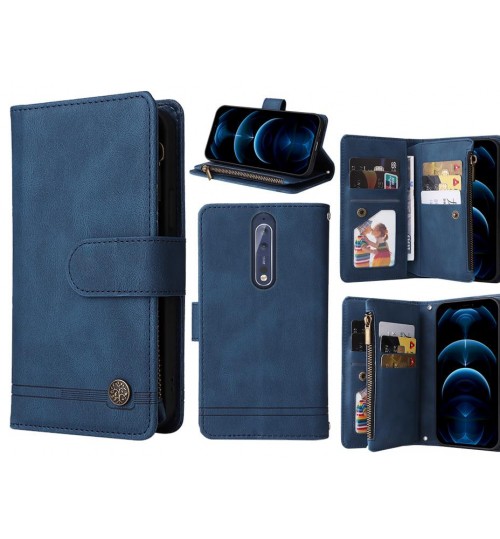 Nokia 8 Case 9 Card Slots Wallet Denim Leather Case - Blue