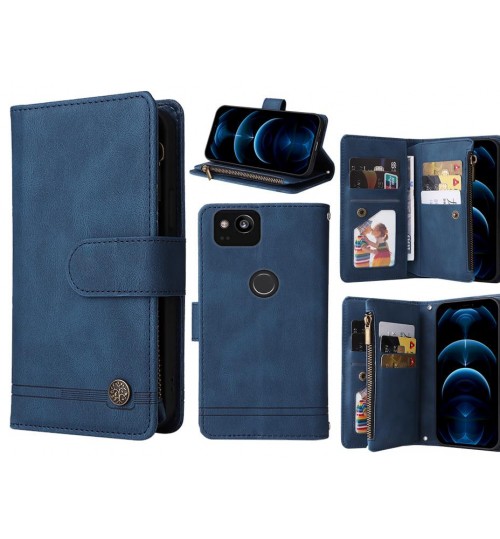 Google Pixel 2 Case 9 Card Slots Wallet Denim Leather Case - Blue
