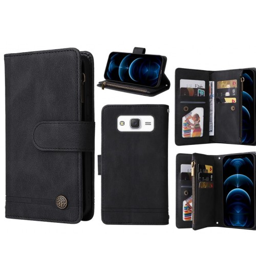 Galaxy J5 Case 9 Card Slots Wallet Denim Leather Case - Black
