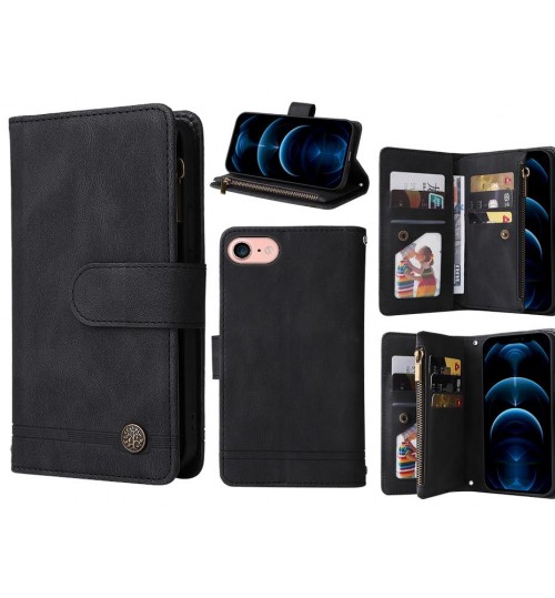 Iphone 8 Case 9 Card Slots Wallet Denim Leather Case - Black