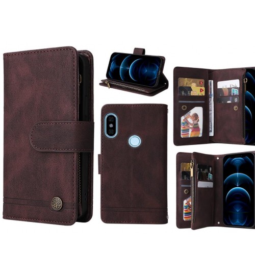 Xiaomi Redmi Note 5 Case 9 Card Slots Wallet Denim Leather Case - Brown