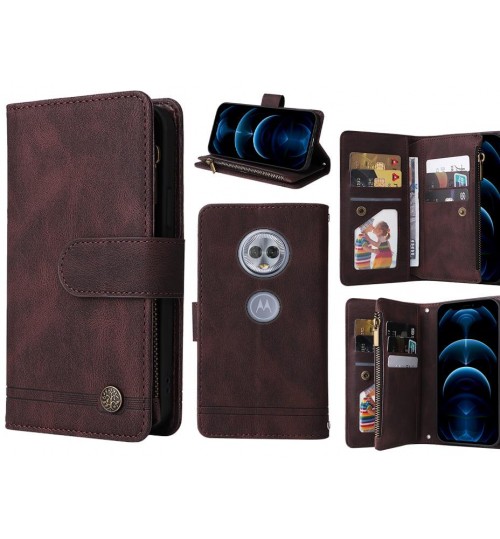 Moto G6 Play Case 9 Card Slots Wallet Denim Leather Case - Brown