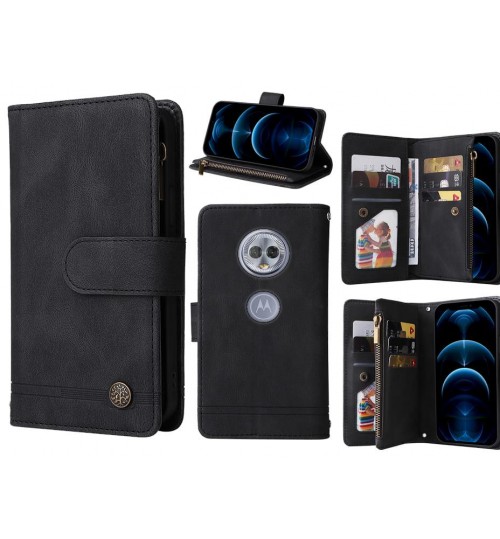 Moto G6 Play Case 9 Card Slots Wallet Denim Leather Case - Black