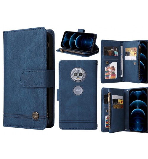 Moto G6 Play Case 9 Card Slots Wallet Denim Leather Case - Blue