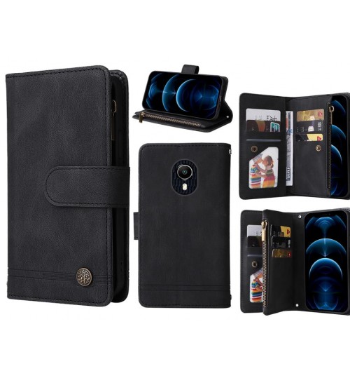 Vodafone N9 Lite Case 9 Card Slots Wallet Denim Leather Case - Black