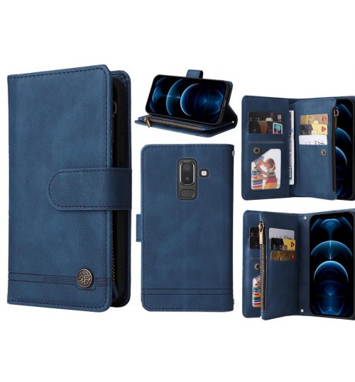 Galaxy J8 Case 9 Card Slots Wallet Denim Leather Case
