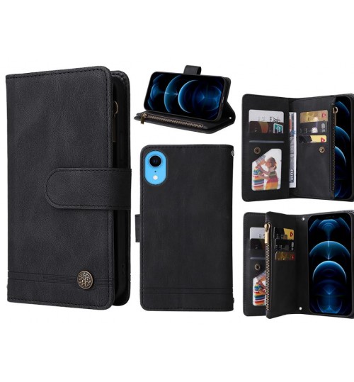 Iphone Xr Case 9 Card Slots Wallet Denim Leather Case - Black