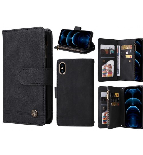 Iphone Xs Max Case 9 Card Slots Wallet Denim Leather Case - Black