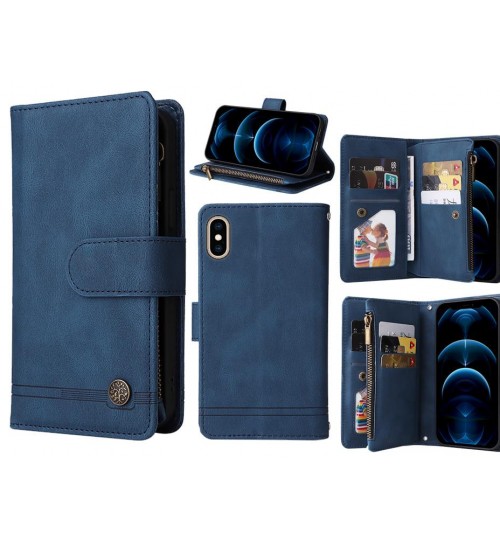 Iphone Xs Max Case 9 Card Slots Wallet Denim Leather Case - Blue