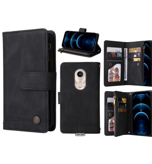 Alcatel 3c Case 9 Card Slots Wallet Denim Leather Case - Black