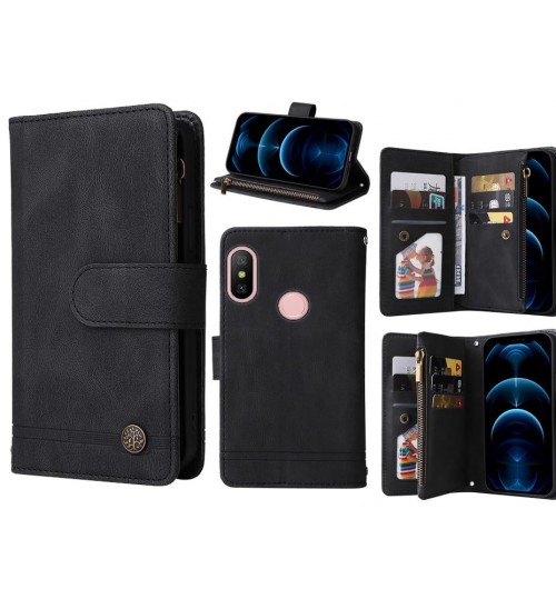 Xiaomi Redmi 6 Pro Case 9 Card Slots Wallet Denim Leather Case - Black