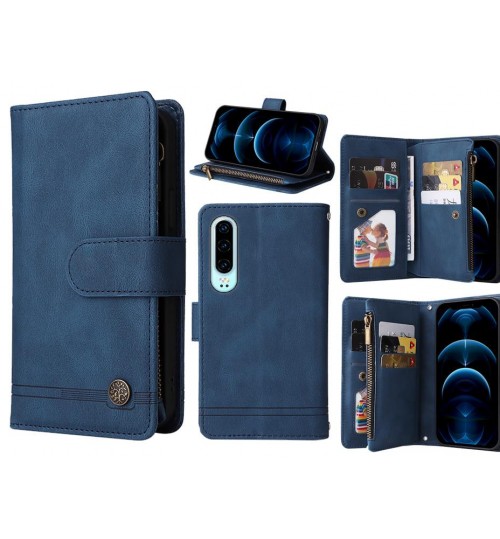 Huawei P30 Case 9 Card Slots Wallet Denim Leather Case - Blue