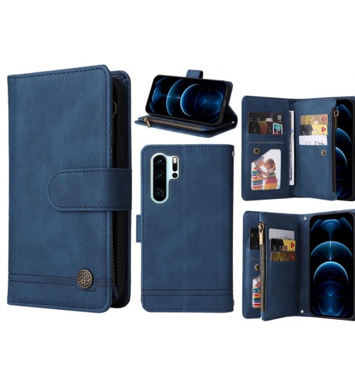 Huawei P30 Pro Case 9 Card Slots Wallet Denim Leather Case - Blue