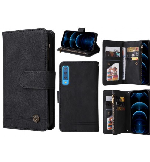 Galaxy A7 2018 Case 9 Card Slots Wallet Denim Leather Case - Black