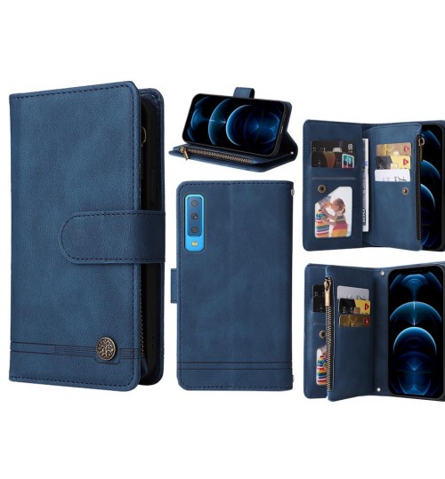 Galaxy A7 2018 Case 9 Card Slots Wallet Denim Leather Case - Blue