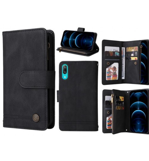 Huawei Y7 Pro 2019 Case 9 Card Slots Wallet Denim Leather Case - Black