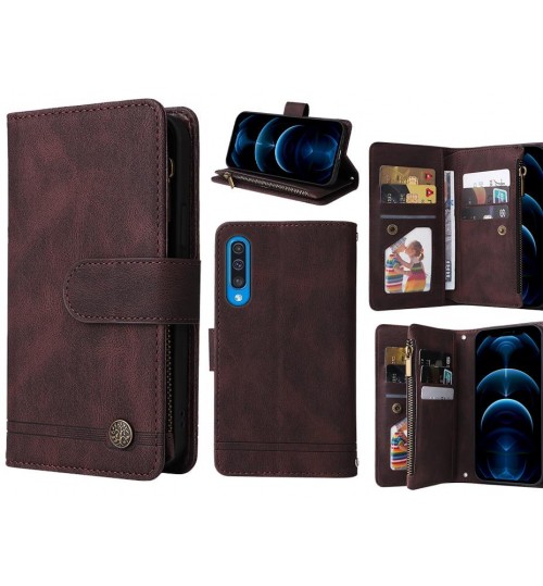 Galaxy A50 Case 9 Card Slots Wallet Denim Leather Case - Brown