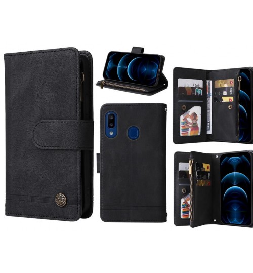 Samsung Galaxy A20 Case 9 Card Slots Wallet Denim Leather Case - Black