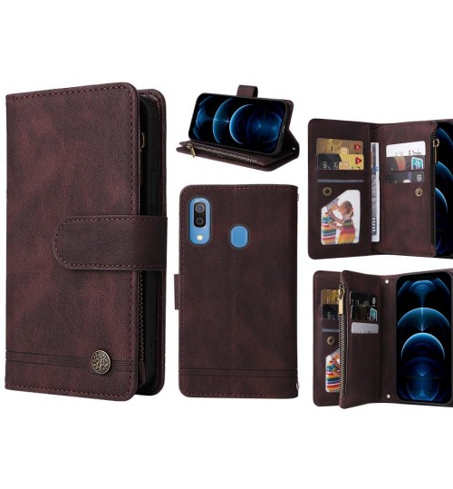 Samsung Galaxy A30 Case 9 Card Slots Wallet Denim Leather Case - Brown